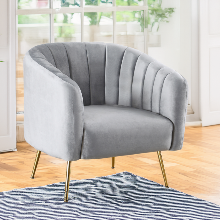 Fotoliu de design, ţesătură Velvet gri/gold crom-auriu, BAGY [5]