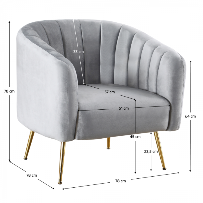 Fotoliu de design, ţesătură Velvet gri/gold crom-auriu, BAGY [6]