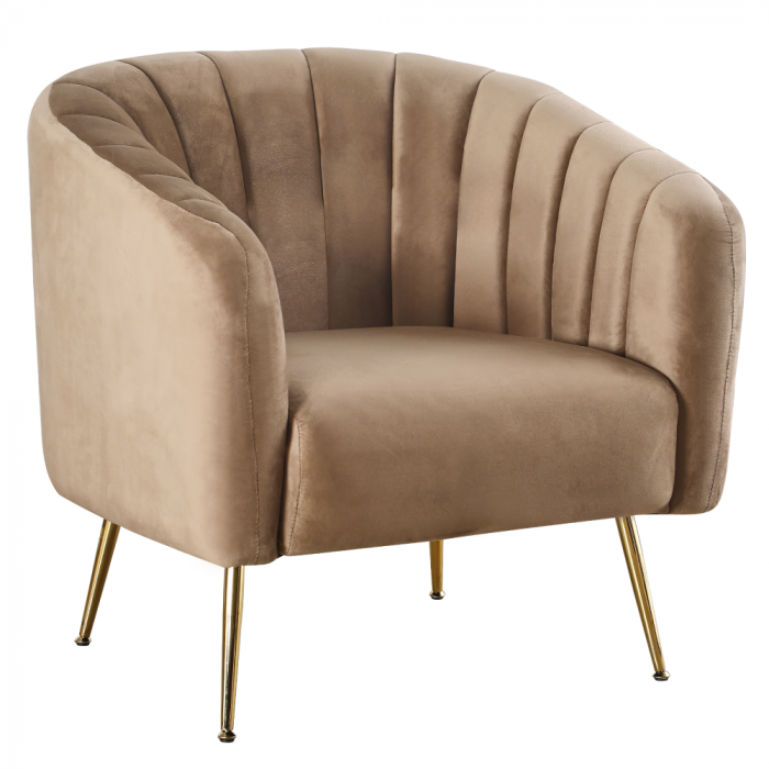 Fotoliu de design, ţesătură Velvet maro/gold crom-auriu, BAGY [1]