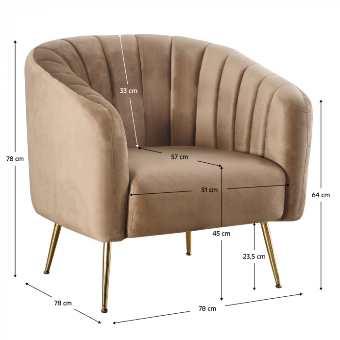 Fotoliu de design, ţesătură Velvet maro/gold crom-auriu, BAGY [6]