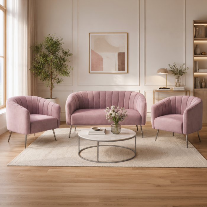 Fotoliu de design, ţesătură Velvet roz/crom-argintiu, BAGY [6]