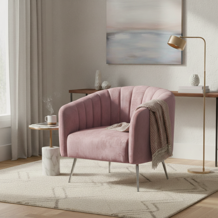 Fotoliu de design, ţesătură Velvet roz/crom-argintiu, BAGY [5]