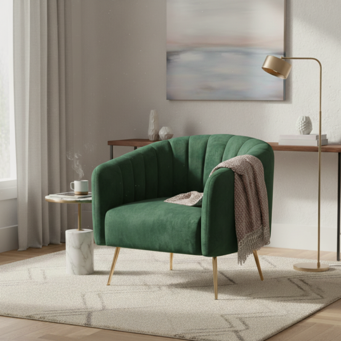 Fotoliu de design, ţesătură Velvet verde închis/gold crom-auriu, BAGY [5]