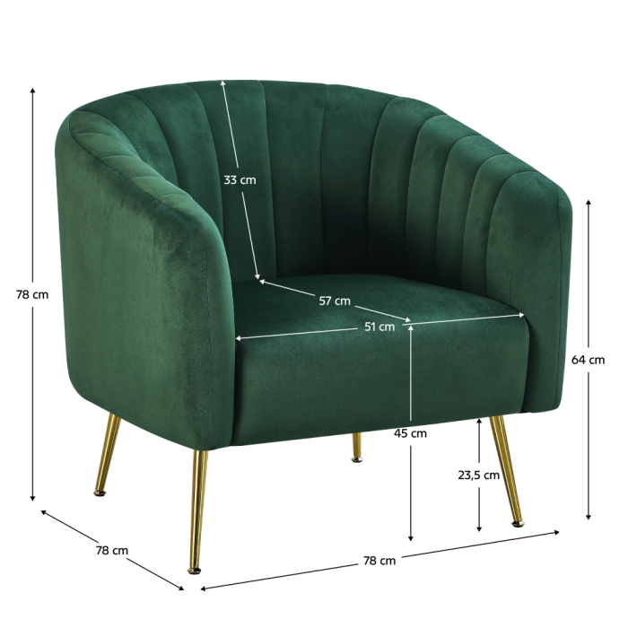 Fotoliu de design, ţesătură Velvet verde închis/gold crom-auriu, BAGY [7]
