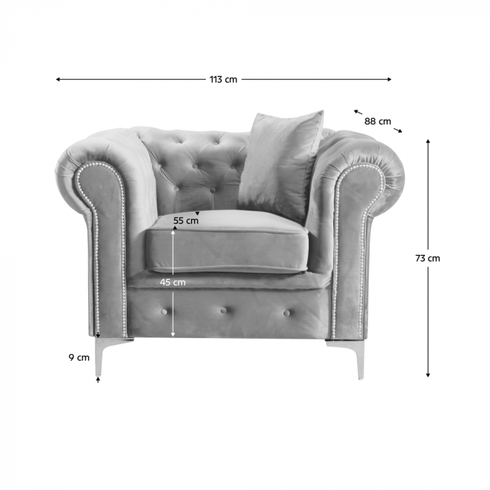 Fotoliu de lux, stofă gri deschis Velvet, ROMANO [5]