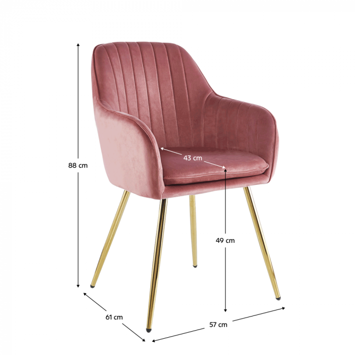 Fotoliu design, ţesătură de catifea roz/crom-auriu, ADLAM NEW [2]