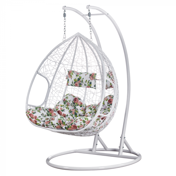 Fotoliu dublu suspendat, alb/model floral, DELIA [4]