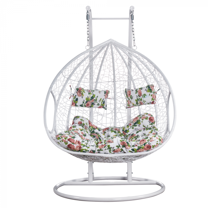 Fotoliu dublu suspendat, alb/model floral, DELIA [3]