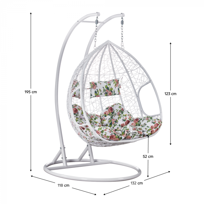 Fotoliu dublu suspendat, alb/model floral, DELIA [2]