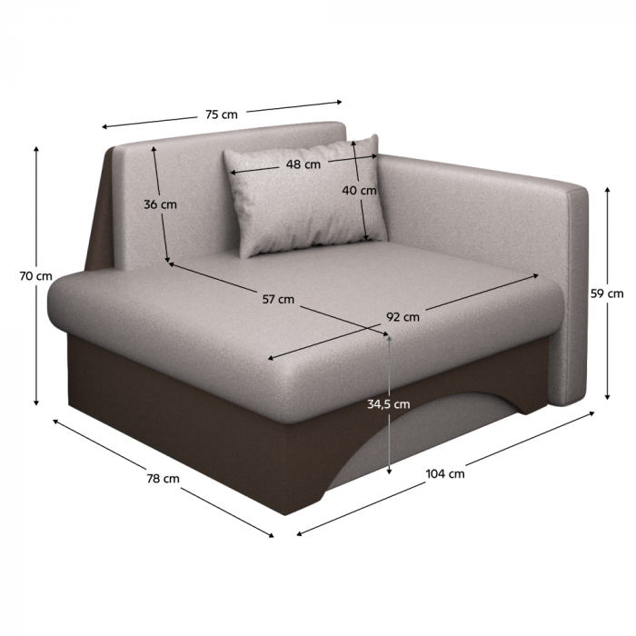 Fotoliu extensibil, bej-gri Taupe/maro, dreapta, KUBOŠ NEW [5]