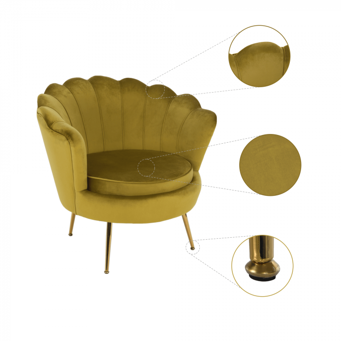 Fotoliu în stil Art-deco, catifea Velvet muştar/crom auriu, NOBLIN [4]
