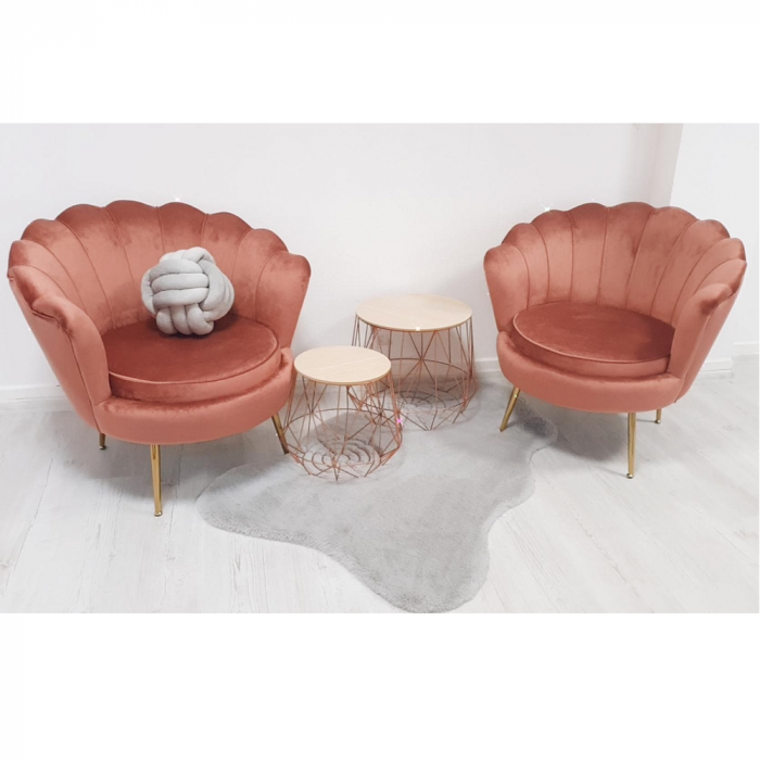 Fotoliu în stil Art-deco, catifea Velvet roz/crom auriu, NOBLIN [14]