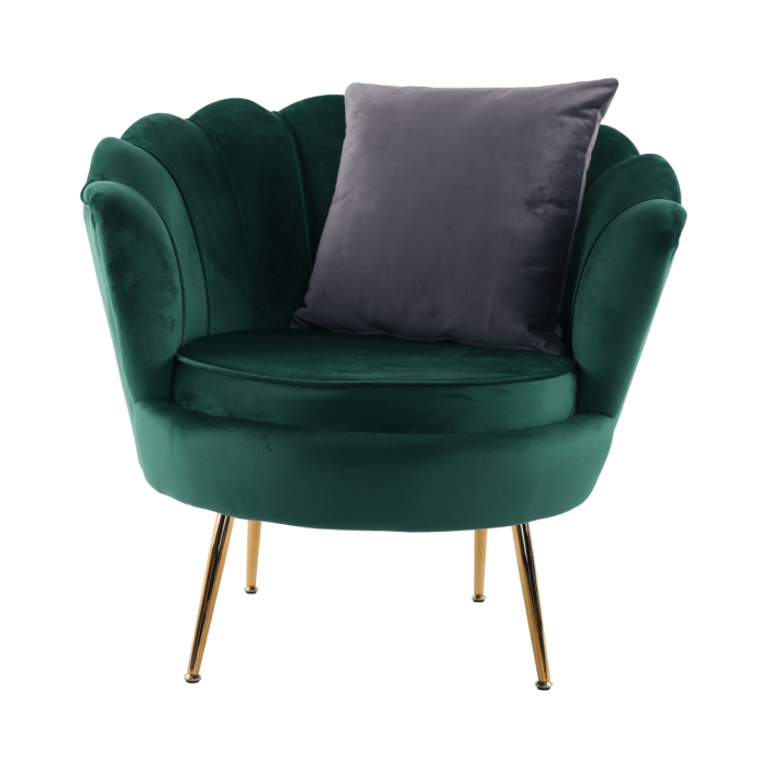 Fotoliu în stil Art-deco, catifea Velvet smarald/crom auriu, NOBLIN [24]