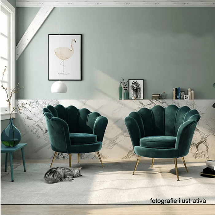 Fotoliu în stil Art-deco, catifea Velvet smarald/crom auriu, NOBLIN [4]