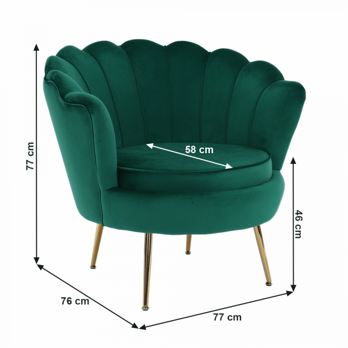 Fotoliu în stil Art-deco, catifea Velvet smarald/crom auriu, NOBLIN [26]