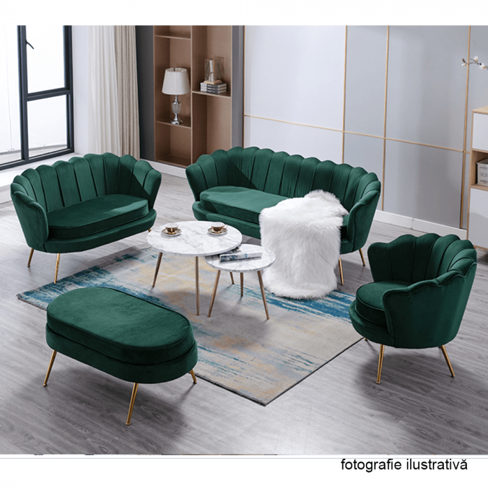 Fotoliu în stil Art-deco, catifea Velvet smarald/crom auriu, NOBLIN [9]