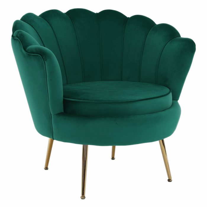 Fotoliu în stil Art-deco, catifea Velvet smarald/crom auriu, NOBLIN [1]
