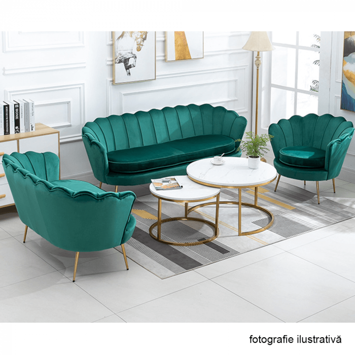 Fotoliu în stil Art-deco, catifea Velvet smarald/crom auriu, NOBLIN [8]