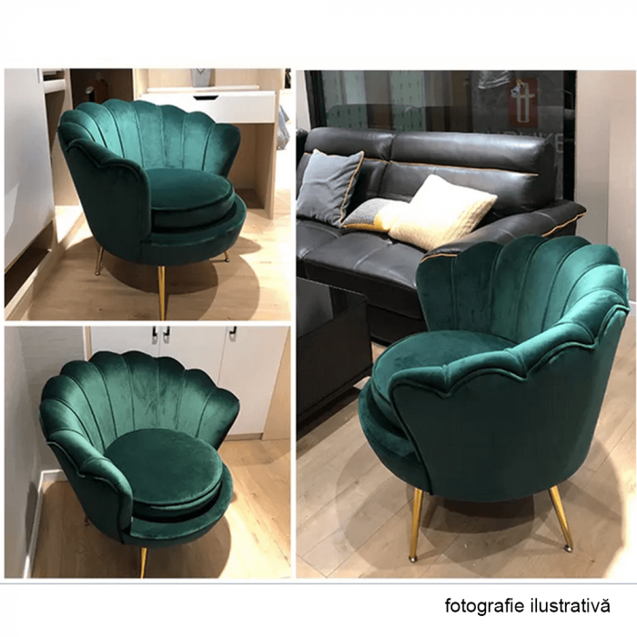 Fotoliu în stil Art-deco, catifea Velvet smarald/crom auriu, NOBLIN [3]