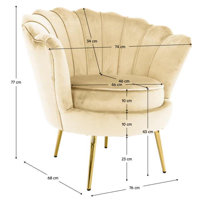 Fotoliu în stilul Art-deco, bej ţesătură Velvet/gold crom auriu, NOBLEO [16]