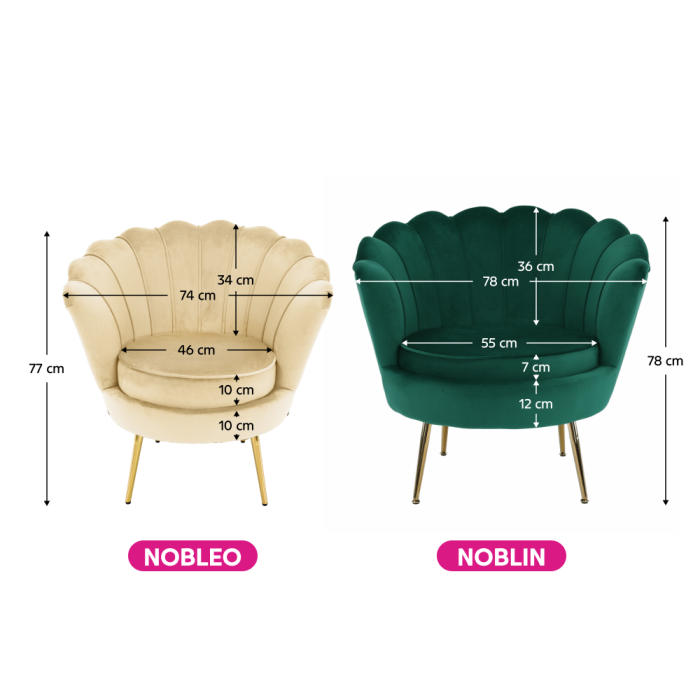 Fotoliu în stilul Art-deco, bej ţesătură Velvet/gold crom auriu, NOBLEO [19]