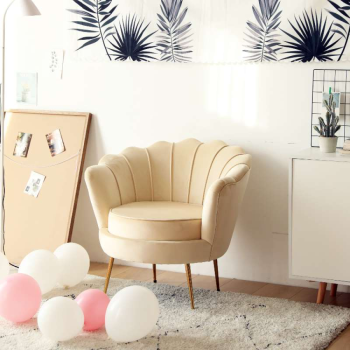 Fotoliu în stilul Art-deco, bej ţesătură Velvet/gold crom auriu, NOBLEO [2]