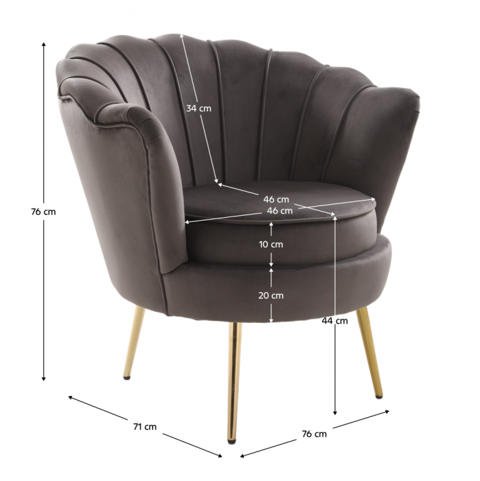 Fotoliu în stilul Art-deco, gri-maro ţesătură Velvet/gold crom auriu, NOBLEO [5]