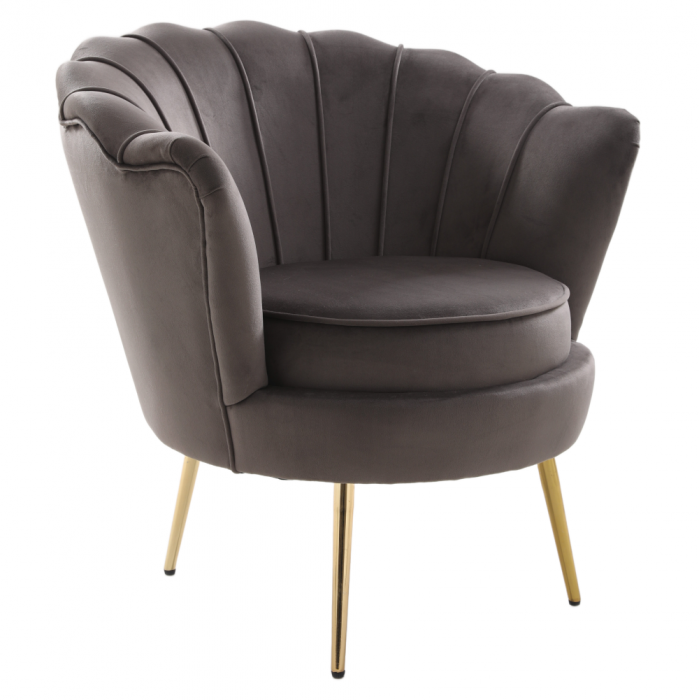 Fotoliu în stilul Art-deco, gri-maro ţesătură Velvet/gold crom auriu, NOBLEO [1]
