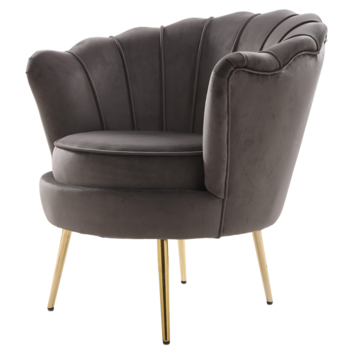 Fotoliu în stilul Art-deco, gri-maro ţesătură Velvet/gold crom auriu, NOBLEO [2]