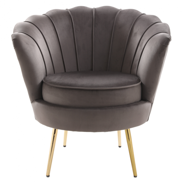 Fotoliu în stilul Art-deco, gri-maro ţesătură Velvet/gold crom auriu, NOBLEO [3]
