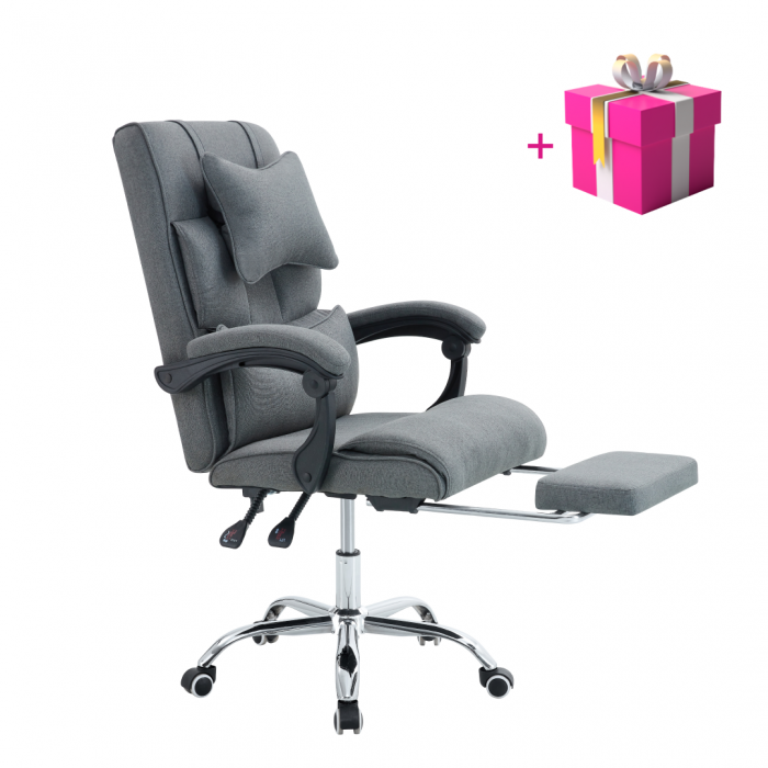 Fotoliu pentru birou cu suport extensibil pentru picioare, gri/crom, WALDOR NEW + cadou [1]