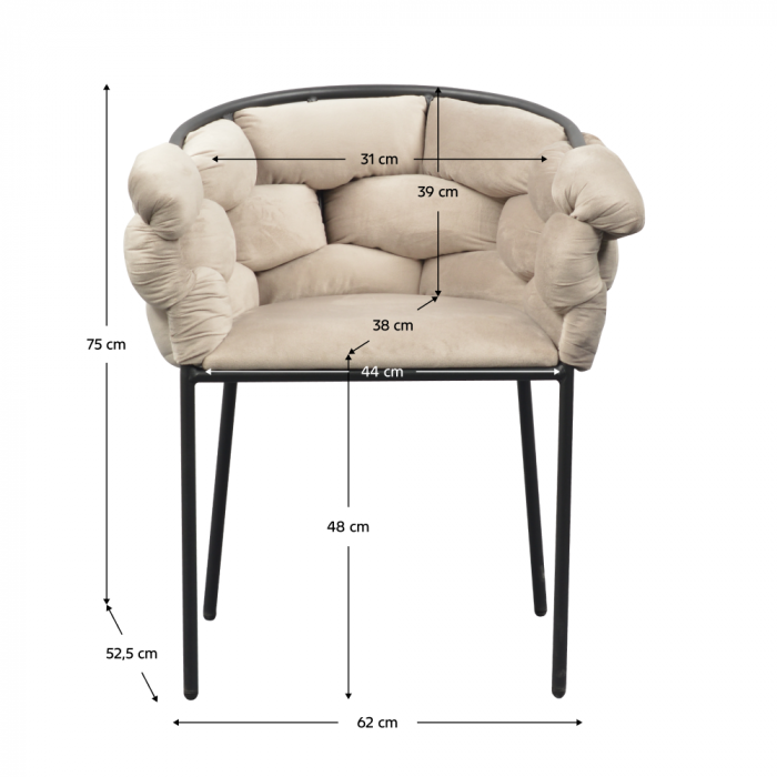 Fotoliu pentru sufragerie, ţesătură gri maronie Taupe Velvet/neagră, DOROTA [9]