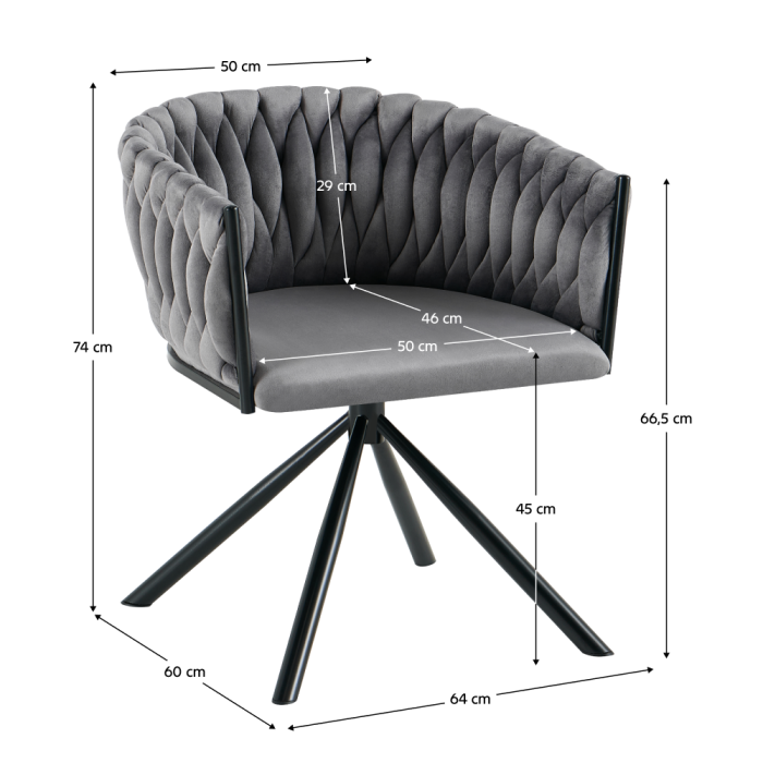 Fotoliu pivotant pentru sufragerie, ţesătură Velvet gri/negru ZALA [3]