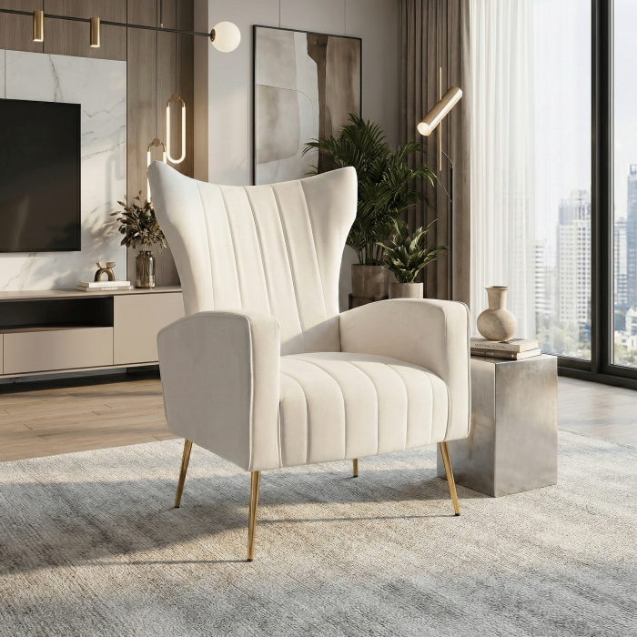 Fotoliu relaxant, ţesătură Velvet bej, BARET [17]