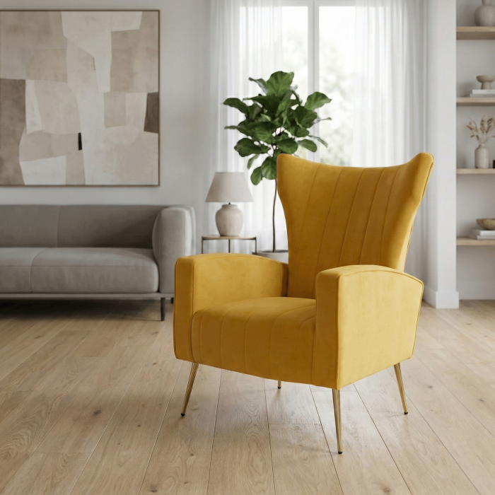 Fotoliu relaxant, ţesătură Velvet galben, BARET [6]