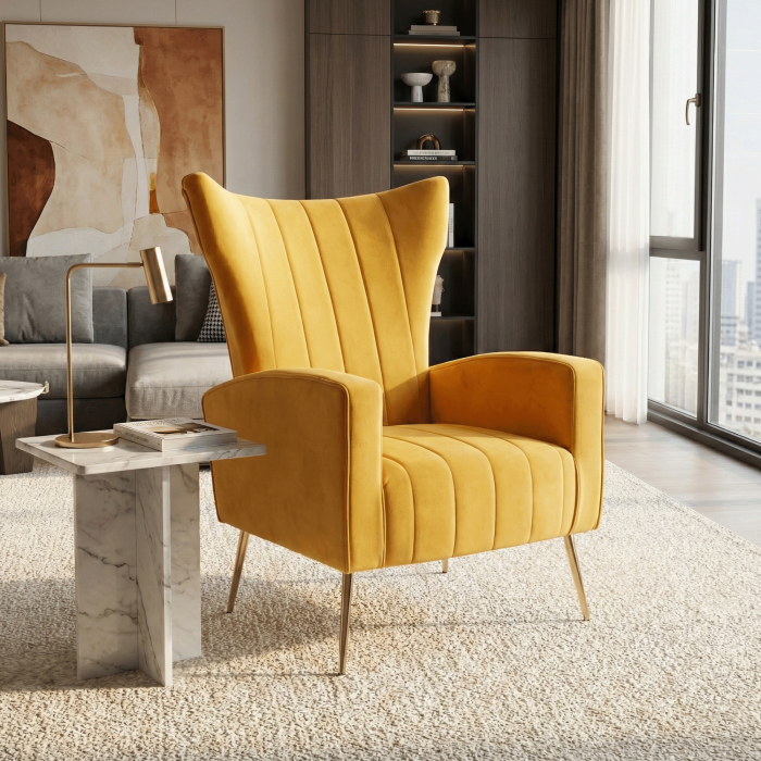 Fotoliu relaxant, ţesătură Velvet galben, BARET [7]