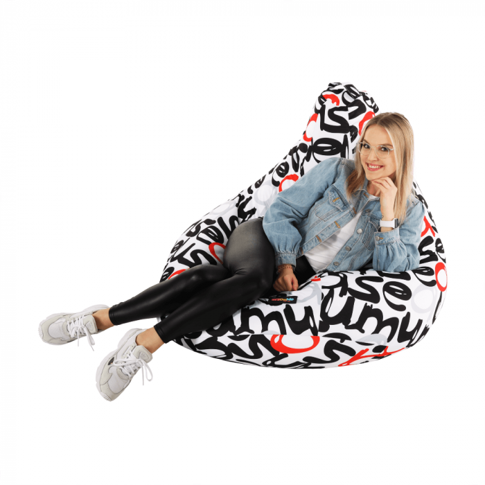 Fotoliu tip puff, model alb / negru / gri / roşu, ELION [12]