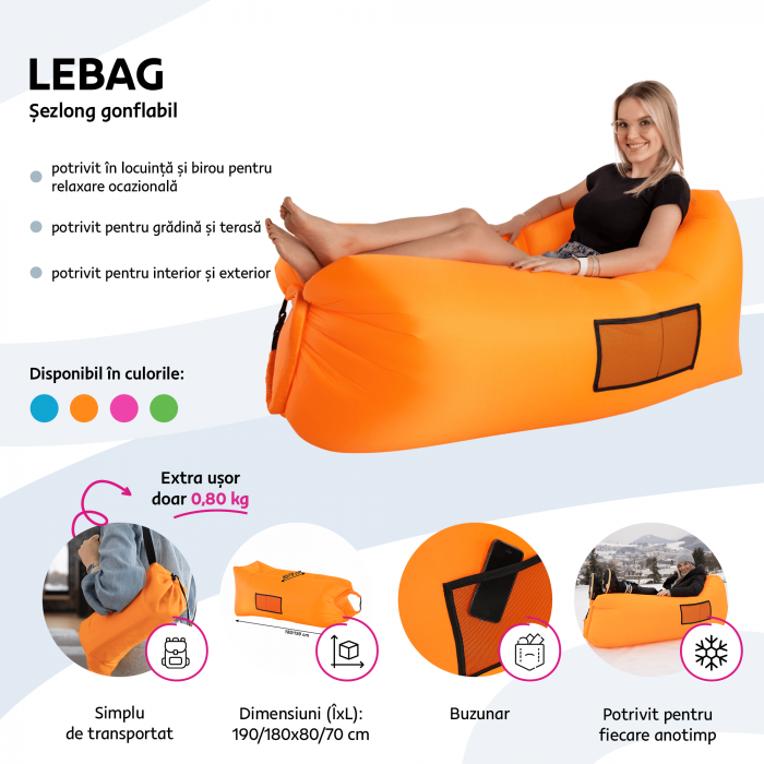 Geantă scaun gonflabilă / geanta leneşă, albastru, LEBAG [16]