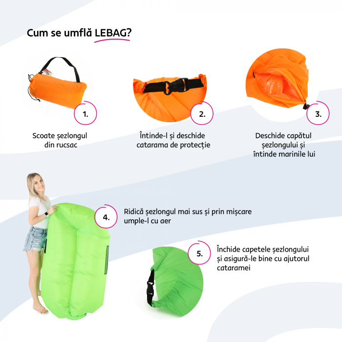 Geantă scaun gonflabilă / geanta leneşă, roz, LEBAG [4]