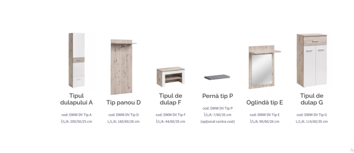 Hol/Cuier, dulap cu pantofar si perna , stejar Well-alb lucios , 170 cm lungime x 200 inaltime x 35 cm adancime, Bortis [3]