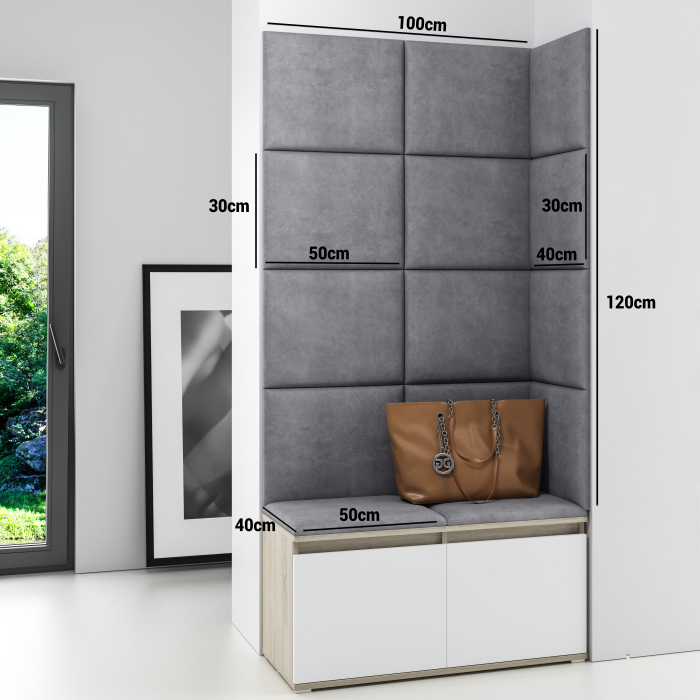 Hol pantofar cu panouri tapitate pentru colt , stofa bej maro deschis, 100 cm lungime x 170 cm inaltime [3]