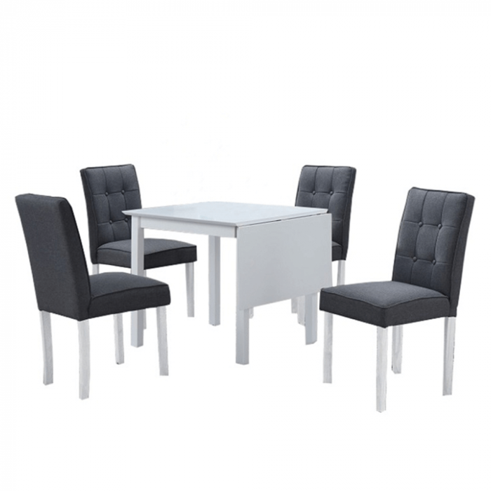 Set dinning 4 scaune+masa extensibila , mdf/lemn alb /textil gri [1]