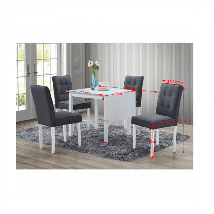Set dinning 4 scaune+masa extensibila , mdf/lemn alb /textil gri [4]