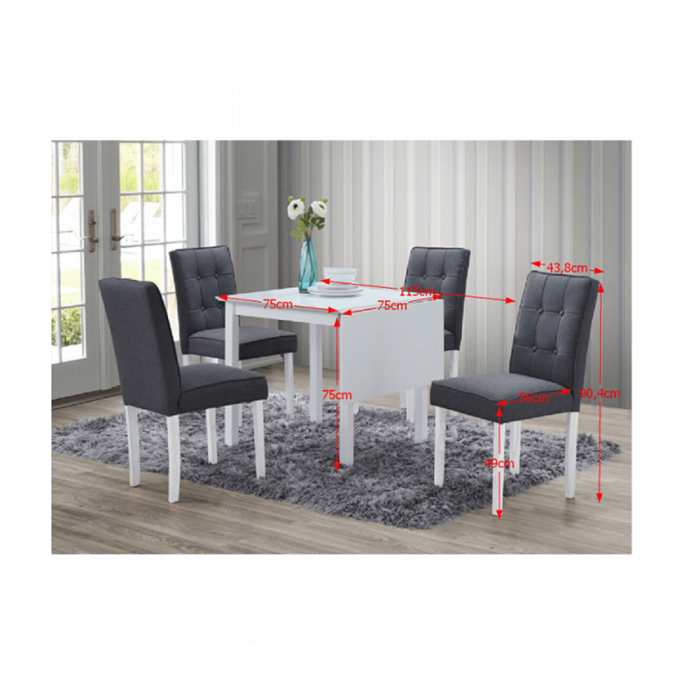 Set dinning 4 scaune+masa extensibila , mdf/lemn alb /textil gri [2]