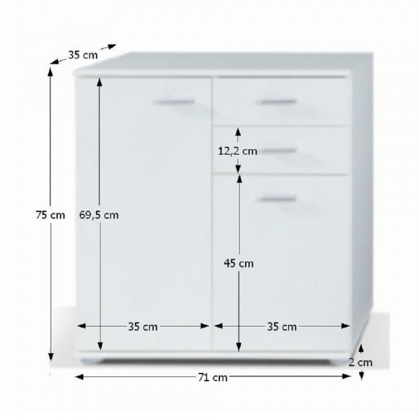 Comodă pentru dormitor/hol/living/birou, alb ,71 cm, Bortis Impex [2]