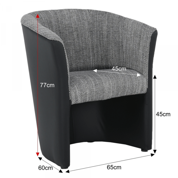 Fotoliu scoica , piele eco negru/material gri,Bortis Impex [2]