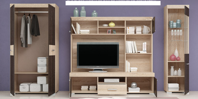 Living camera de zi, pal stejar sonoma/ wenge, usi soft close, vitrina cu led, 270cm lungime x 193cm inaltimex 53 adancime, cu dulap haine [2]