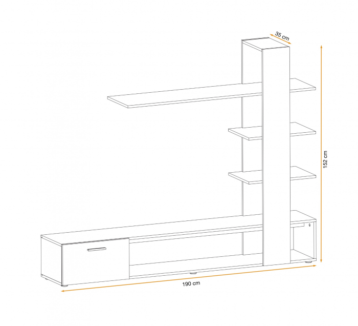 Living, comoda tv cu raft, grafit/stejar artisan, 190 cm lungime, Bortis [3]