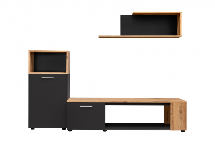 Living, comoda tv +dulapior si raft, gri grafit/stejar artisan, 200 cm lungime, modern, Bortis [4]