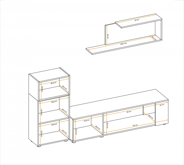 Living, comoda tv +dulapior si raft, gri grafit/stejar artisan, 200 cm lungime, modern, Bortis [2]